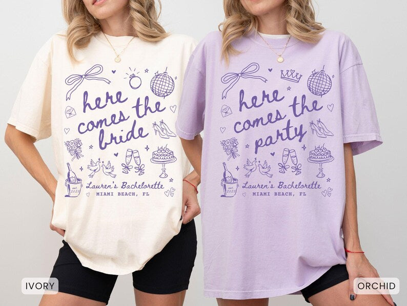 Custom Retro Bachelorette Shirts, Here Comes The Bride TShirt, Disco Bachelorette Party Tees, Luxury Bachelorette Merch, Bridesmaid Gifts
