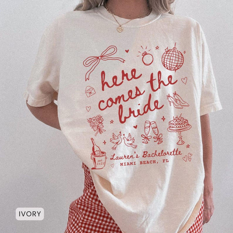 Custom Retro Bachelorette Shirts, Here Comes The Bride TShirt, Disco Bachelorette Party Tees, Luxury Bachelorette Merch, Bridesmaid Gifts