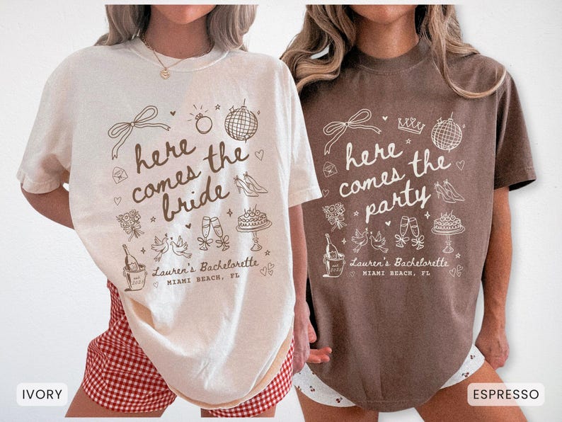 Custom Retro Bachelorette Shirts, Here Comes The Bride TShirt, Disco Bachelorette Party Tees, Luxury Bachelorette Merch, Bridesmaid Gifts
