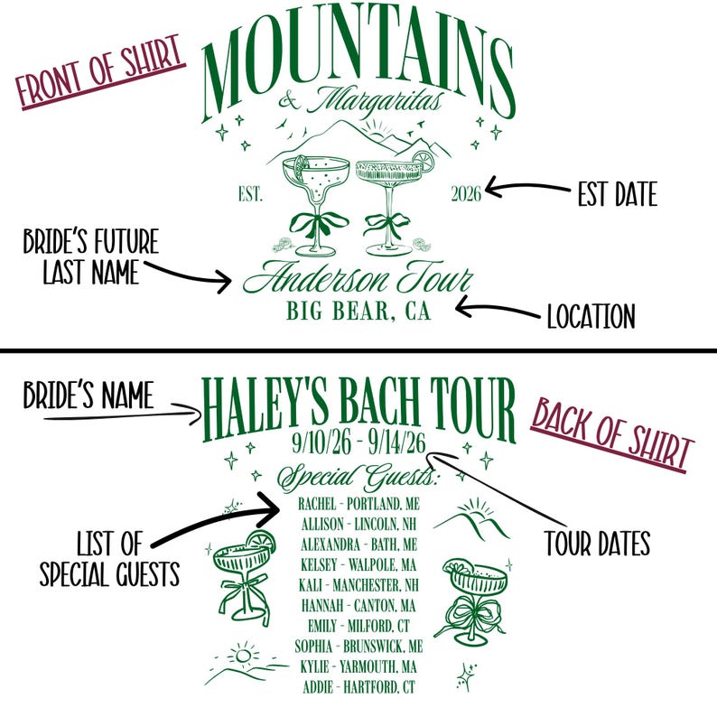 Margarita Bachelorette Tour Shirt Comfort Color Custom Mountain Bachelorette Shirt Camp Bach Tour Tee Bridal Party Gifted Bridesmaid Shirt