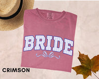 Bride Shirt with Light Blue Checkered Design, Wedding Gift for Her,Engagement Gift For Anniversary, Mrs. Bride Shirt, Coquette Bow Bride Tee
