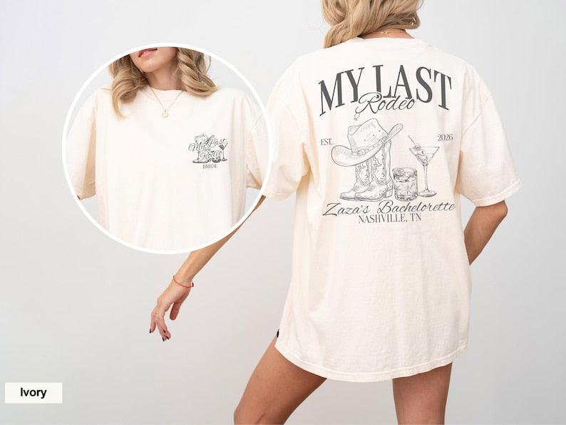 Custom Last Rodeo Bachelorette Shirts, Western Bachelorette Party Tees, Western Bridal Party Tees, Austin Bachelorette, Desert Bach Trip Tee