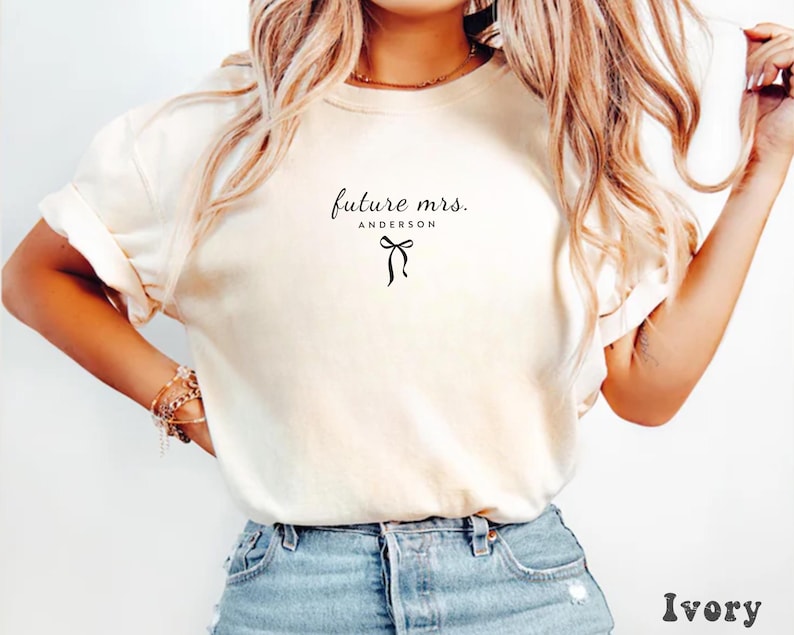 Comfort Colors® Personalized Future Mrs Shirt, Custom Bride To Be Tee, Dainty Bow Fiancee Shirt, Newly Engaged Gift, Future Wife Shirt