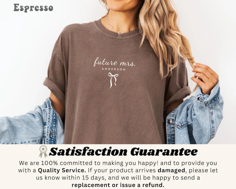 Comfort Colors® Personalized Future Mrs Shirt, Custom Bride To Be Tee, Dainty Bow Fiancee Shirt, Newly Engaged Gift, Future Wife Shirt