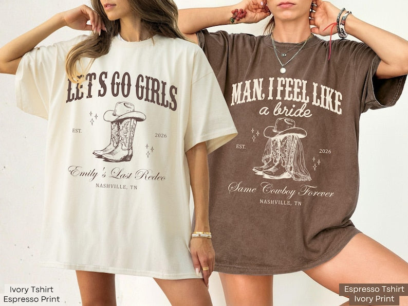 Let's Go Girls Custom Western Bachelorette Shirt, Last Rodeo Bachelorette Party TShirt Nashville Bach Trip Country Cowgirl Bride Bridesmaid