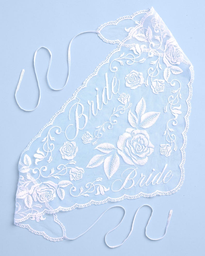 xo, Fetti Bride Lace Headscarf - White Embroidered Head Scarf Bachelorette Party Bridal Shower Engagement Gift Hair Accessories Bride To Be
