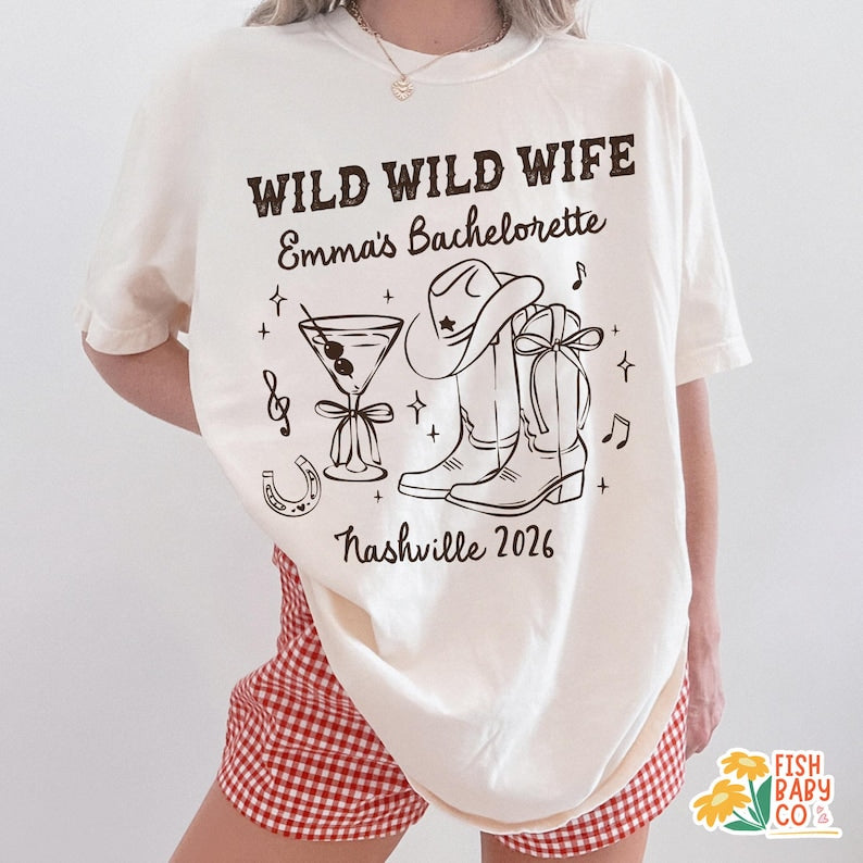 Wild Wild Wife Bachelorette Shirt, Coastal Cowgirl Bridal Party Tee, Nashville Bachelorette T-shirt