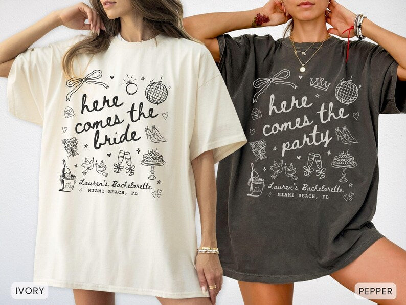 Custom Retro Bachelorette Shirts, Here Comes The Bride TShirt, Disco Bachelorette Party Tees, Luxury Bachelorette Merch, Bridesmaid Gifts