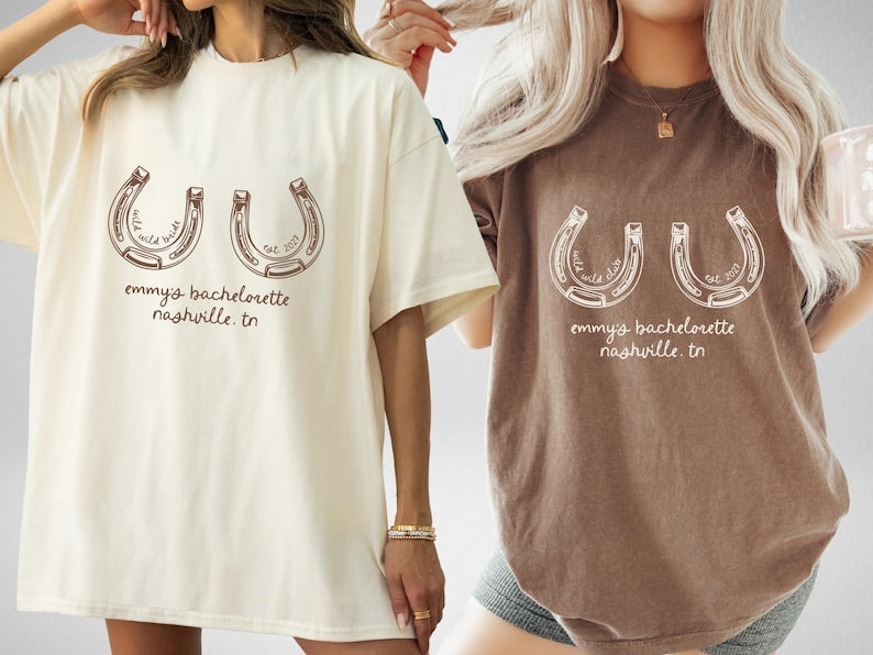Wild Wild Bride Custom Western Cowgirl Bachelorette Shirts, Last Hoe Down Bach Merch, Bride's Last Rodeo Nashville Texas Austin Bachelorette