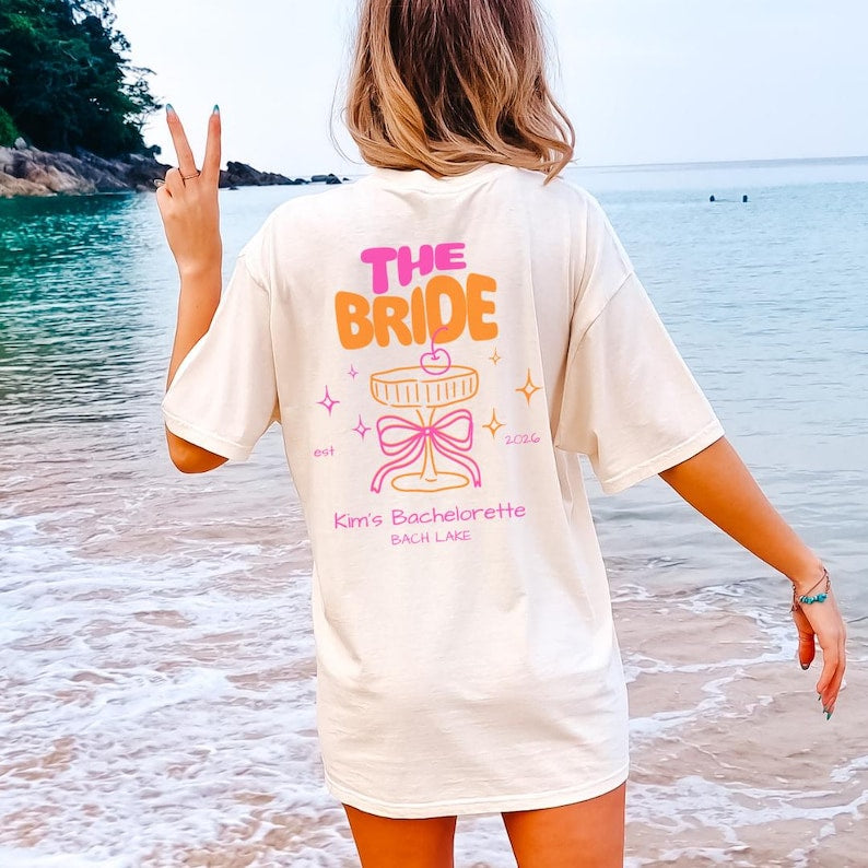 Custom Coquette Hen Party Bachelorette Shirt Cherry Cocktail Pocket Print Back Print Personalized Bride Crew Matching JGA Shirts Aesthetic