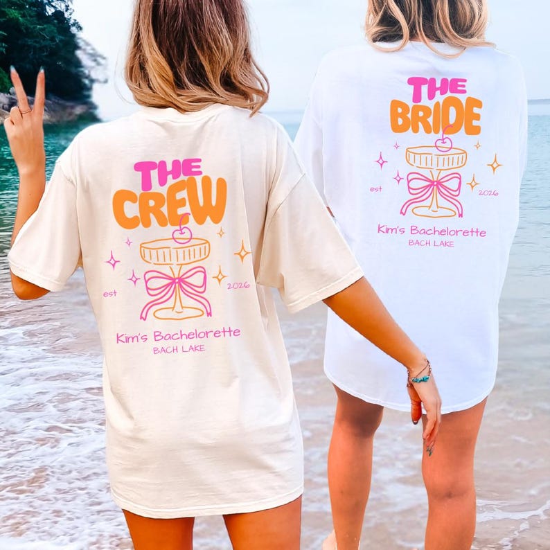Custom Coquette Hen Party Bachelorette Shirt Cherry Cocktail Pocket Print Back Print Personalized Bride Crew Matching JGA Shirts Aesthetic