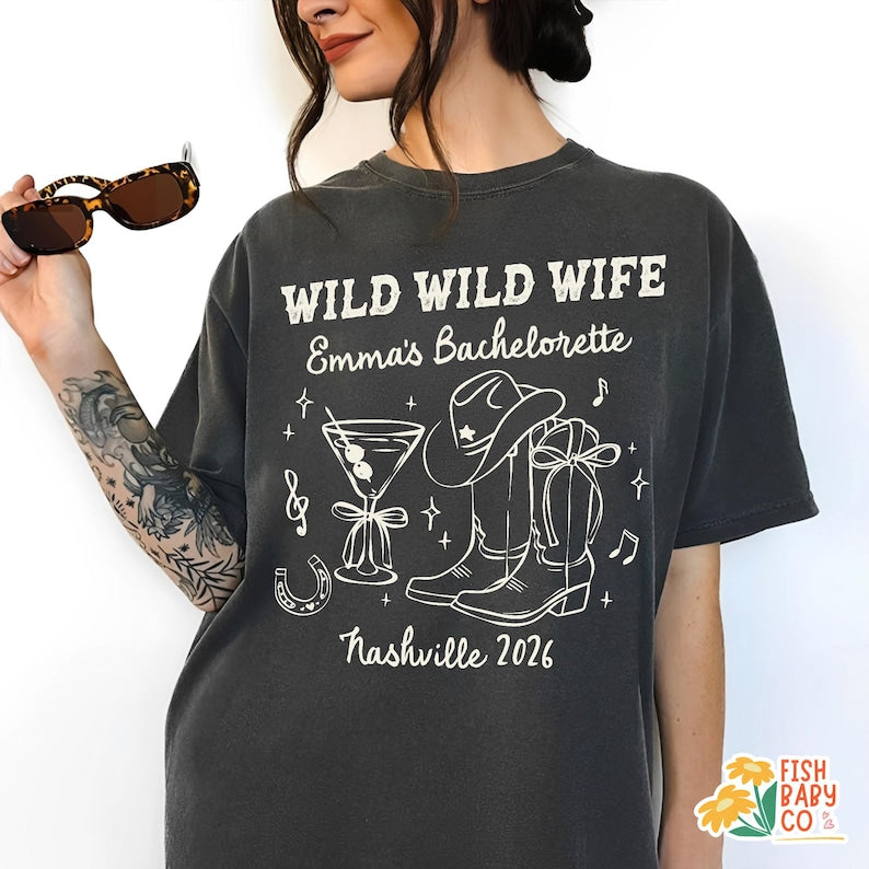 Wild Wild Wife Bachelorette Shirt, Coastal Cowgirl Bridal Party Tee, Nashville Bachelorette T-shirt