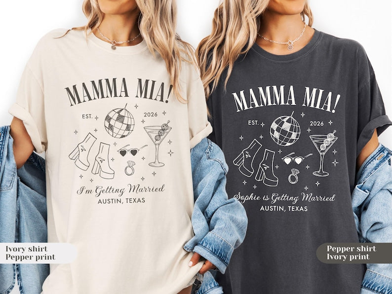 Personalized Mamma Mia Bachelorette Shirts | Dancing Queen Disco Bach Party