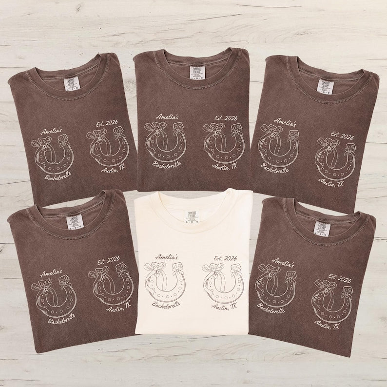 Comfort Colors® Horseshoe Bow Bride Crew T-shirts, Bachelorette Party Western Cowgirl Shirts, Western Wedding Shirt, Bridesmaid Shirt