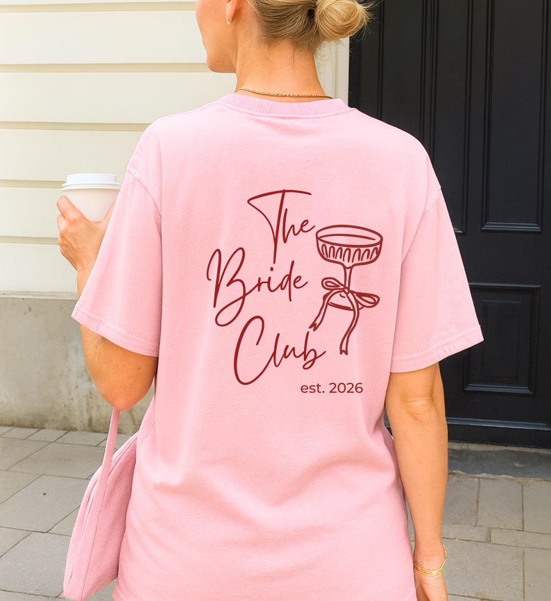 Personalized Hen Party Shirt Bachelorette T Shirt Back Print Coquette Bow Champagne Glass Hand Drawn Bride Crew Custom Name Any Year Custom