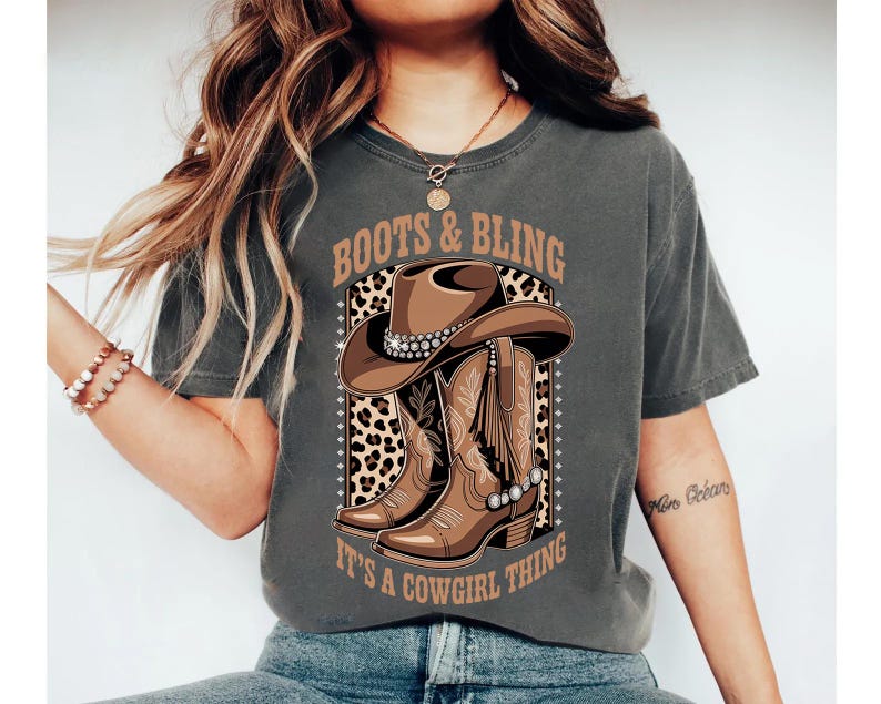 Leopard Cowgirl T-Shirt, Boots & Bling Western Graphic Tee