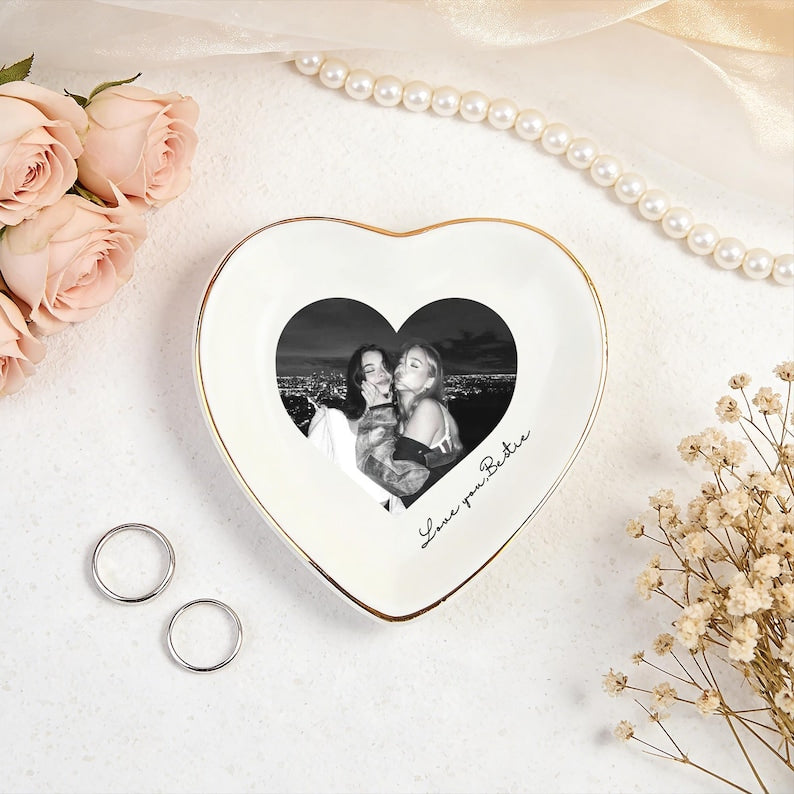 Personalised Bestie Photo Trinket Dish, Custom Jewelry Ring Dish, Bridesmaid Proposal, Ceramic Trinket Tray for Best Friend, Wedding Gift