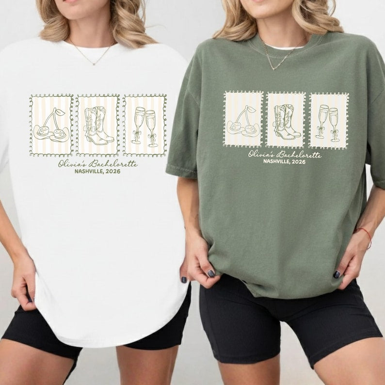 Custom Western Bachelorette Shirt, Comfort Colors® Country Bridal Squad Gift For Nashville Trip USA, Personalized Cowgirl Last Rodeo Tee.