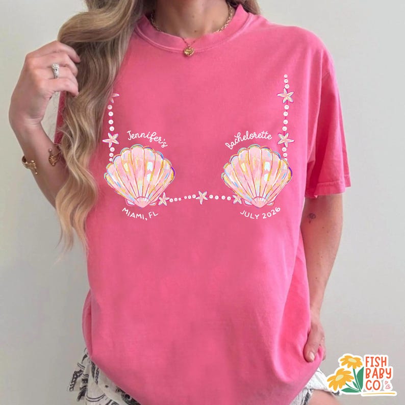 Custom Mermaid Bachelorette Shirts, Last Splash Beach Bachelorette, Last Toast On The Coast, Seashells Coastal Bridal Party Shirts