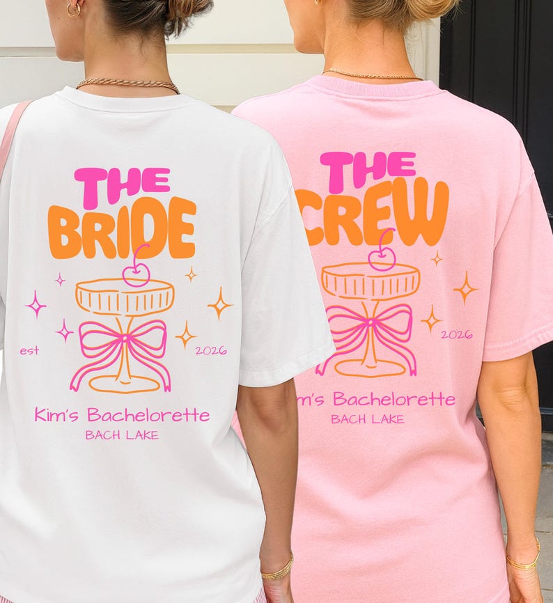 Custom Coquette Hen Party Bachelorette Shirt Cherry Cocktail Pocket Print Back Print Personalized Bride Crew Matching JGA Shirts Aesthetic