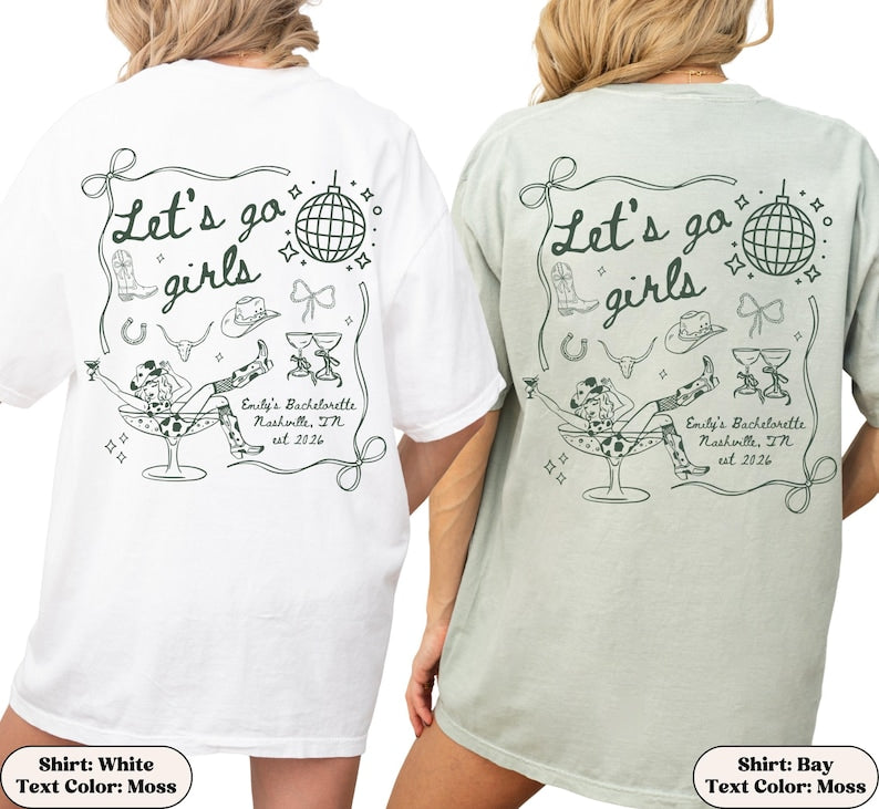 Custom Western Nashville Bachelorette Shirts, Let's Go Girls Scottsdale Cowgirl Bachelorette Party Comfort Colors Bach TShirts, Bridal Party
