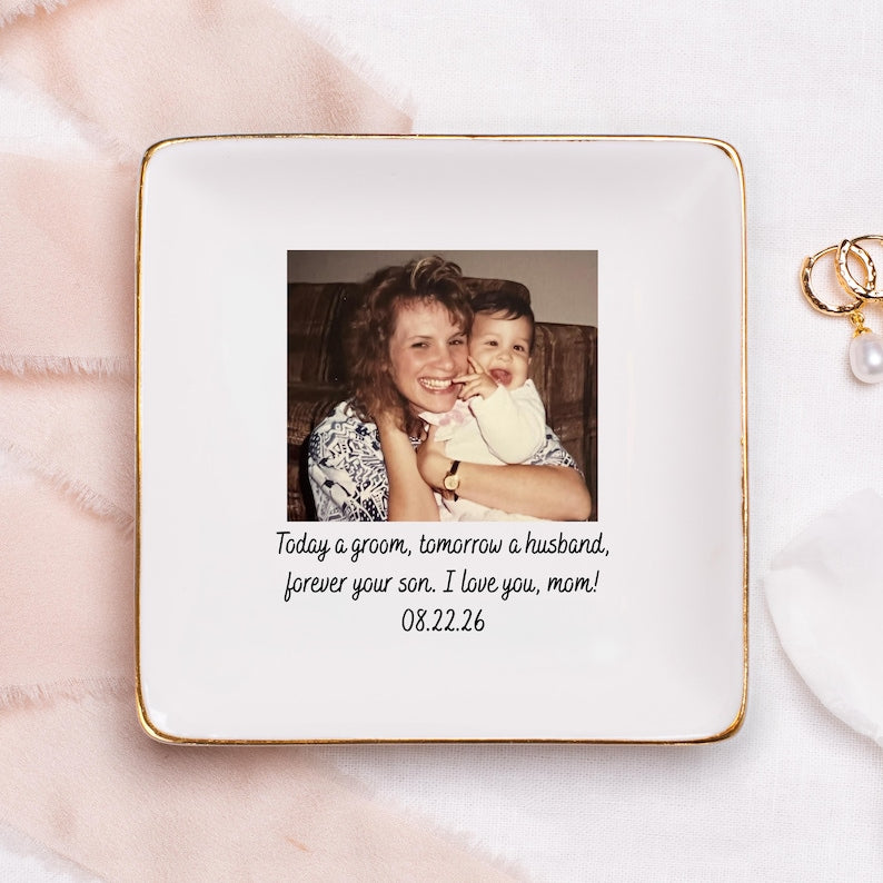 Custom Photo Mother of The Groom Jewelry Dish, Mother of The Bride Jewelry Plate, Jewelry Tray for Mom, Sentimental Wedding Day Gift Mom #P1