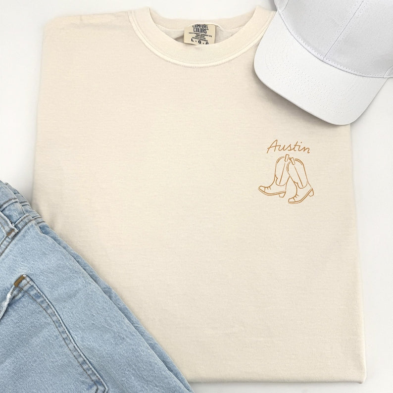 Austin Bachelorette Doodle Icons Unisex Comfort Colors® T-Shirt, Girls Trip Tee, Two-Sided Design