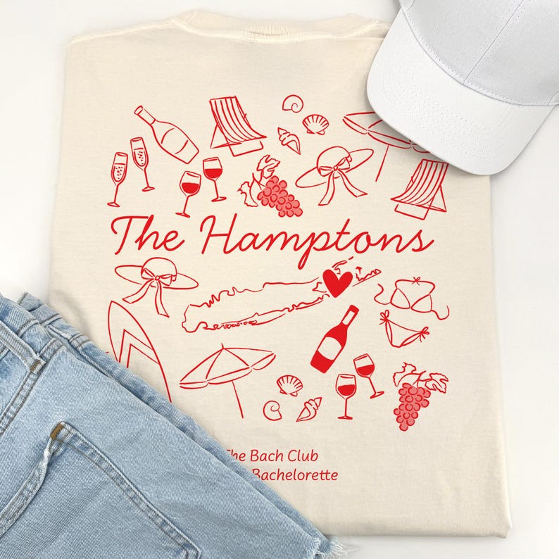 The Hamptons Bachelorette Doodle Icons Unisex Comfort Colors® T-Shirt, Girls Trip Tee, Two-Sided Design