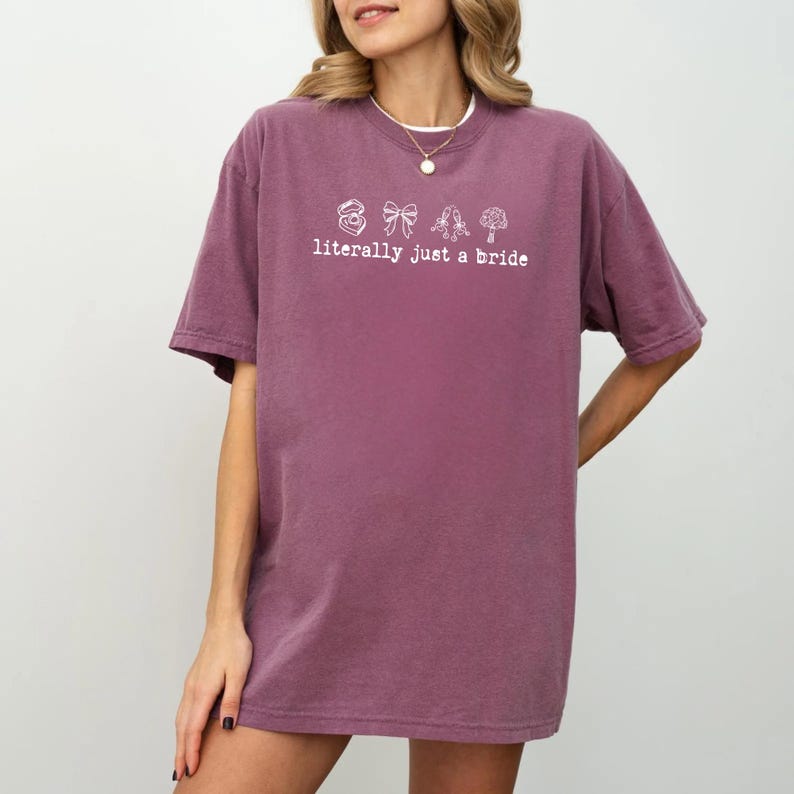 Literally Just a Bride Shirt with Cute Red Bows - Aesthetic Bachelorette Party Tee for Trendy Brides To Be - Minimalist Bridal Shower Gift