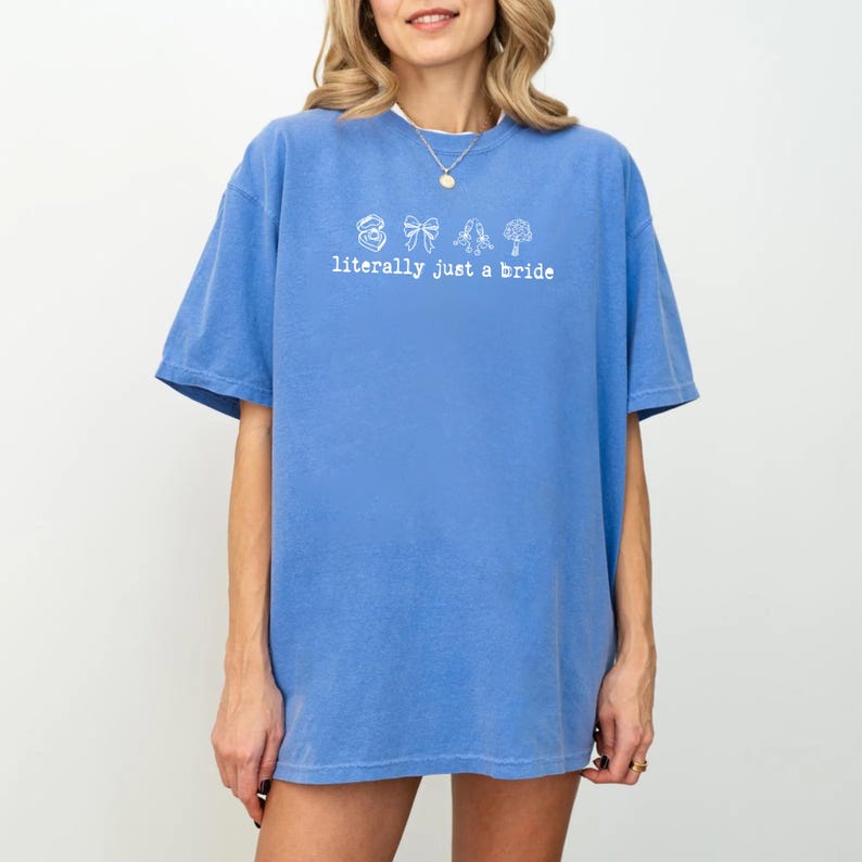 Literally Just a Bride Shirt with Cute Red Bows - Aesthetic Bachelorette Party Tee for Trendy Brides To Be - Minimalist Bridal Shower Gift