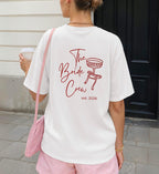 Personalized Hen Party Shirt Bachelorette T Shirt Back Print Coquette Bow Champagne Glass Hand Drawn Bride Crew Custom Name Any Year Custom