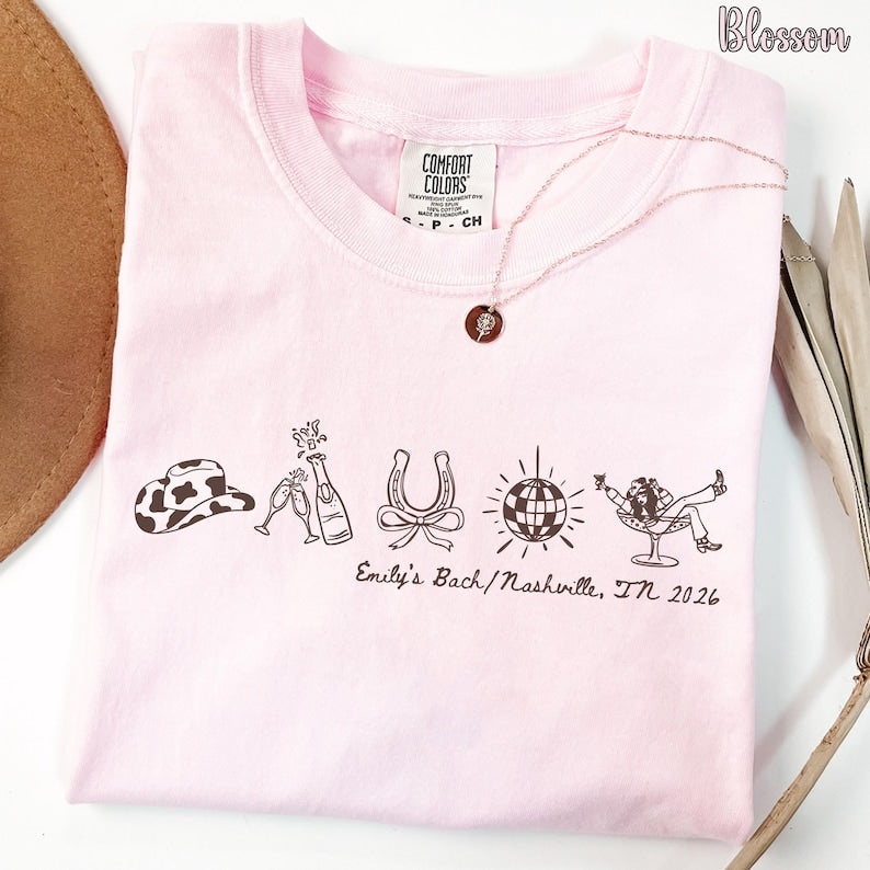 Nashville Bachelorette Shirts, Cowgirl Bride Nashville Bach Party Tshirt, Custom Matching Bachelorette Tee, Western Lets Go Girls Boxy Tees