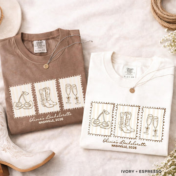 Custom Western Bachelorette Shirt, Comfort Colors® Country Bridal Squad Gift For Nashville Trip USA, Personalized Cowgirl Last Rodeo Tee.