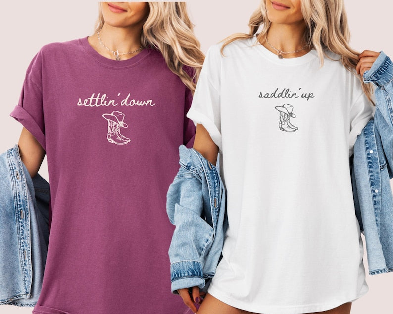 Saddlin Up Settlin Down Bachelorette Shirts Western Bride Bach Party Matching Cowgirl Last Rodeo Bridal Weekend Tee Cowgirl Bridal Party