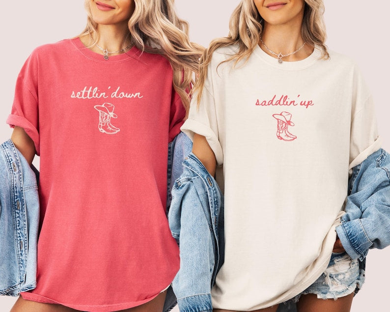 Saddlin Up Settlin Down Bachelorette Shirts Western Bride Bach Party Matching Cowgirl Last Rodeo Bridal Weekend Tee Cowgirl Bridal Party