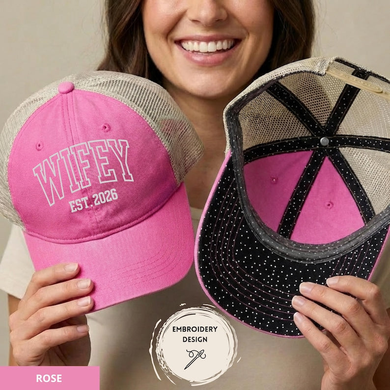 Embroidered Wifey Hat, Custom Embroidery Baseball Cap, Personalized Date Hat, Funny Womens Hat, Wifey Snapback, Gift For Bride, Wedding Gift