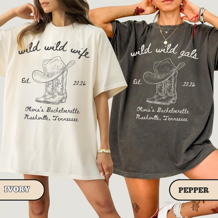 Custom Wild Wild Wife Bachelorette Comfort Colors Shirt, Nashville Bach Tshirts, Last Rodeo Bridal Party Outfit, Personalized Girls Trip