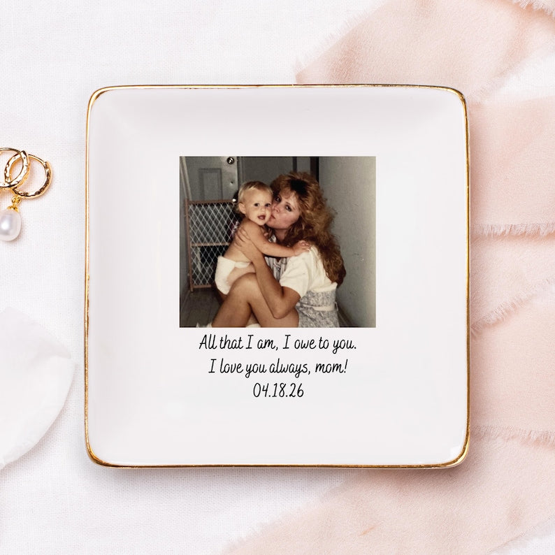 Custom Photo Mother of The Groom Jewelry Dish, Mother of The Bride Jewelry Plate, Jewelry Tray for Mom, Sentimental Wedding Day Gift Mom #P1