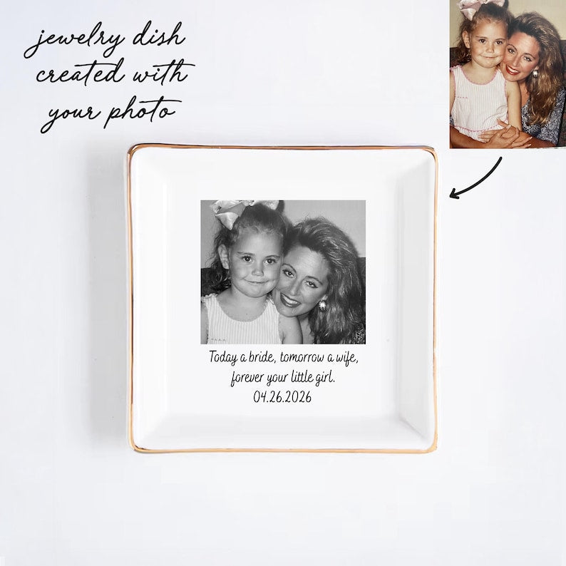 Custom Photo Mother of The Groom Jewelry Dish, Mother of The Bride Jewelry Plate, Jewelry Tray for Mom, Sentimental Wedding Day Gift Mom #P1