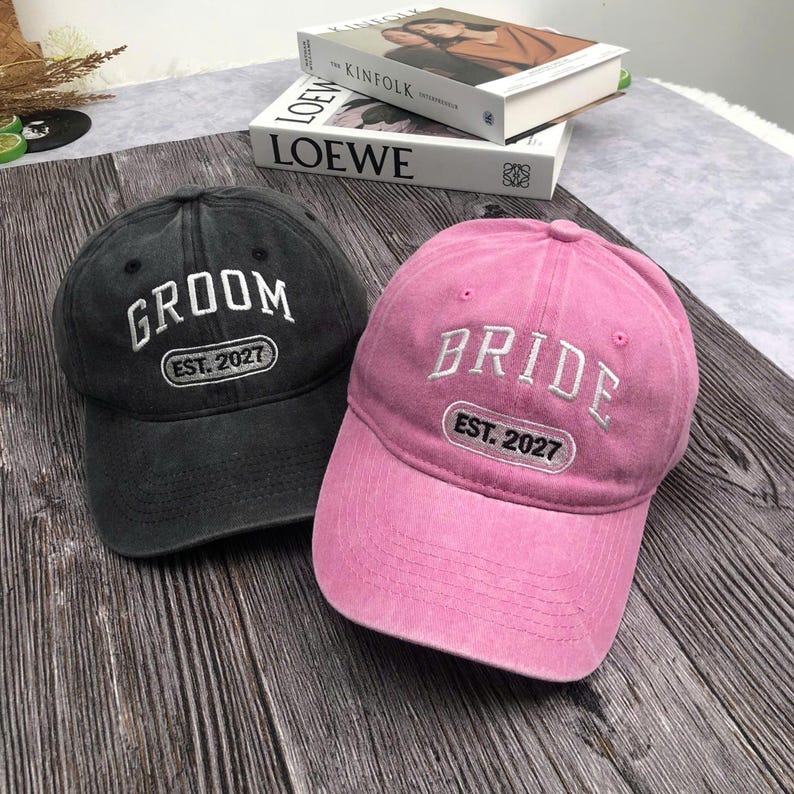 Custom Bride and Groom Est 2026 Embroidered Hat Set, Mr and Mrs Hat, Bride & Groom Matching Hats, Wedding Couple Caps