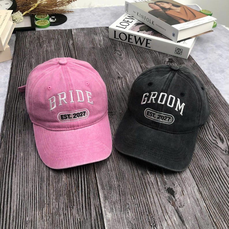 Custom Bride and Groom Est 2026 Embroidered Hat Set, Mr and Mrs Hat, Bride & Groom Matching Hats, Wedding Couple Caps