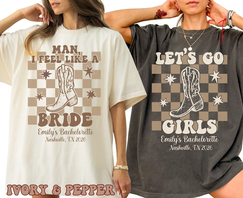 Custom Western Bachelorette Party Comfort Colors let's go girls Shirt matching Cowboy Shirt for Bach Trip Last Rodeo Country Bachelorette