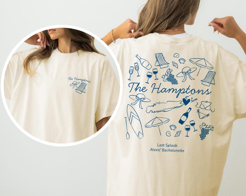 The Hamptons Bachelorette Doodle Icons Unisex Comfort Colors® T-Shirt, Girls Trip Tee, Two-Sided Design