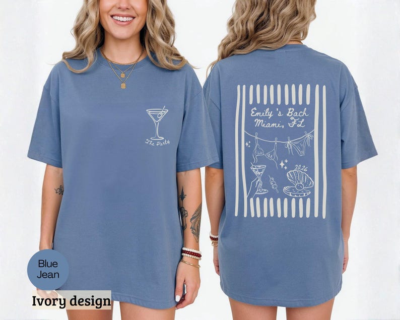 Custom Beach Bachelorette Comfort Colors Shirt, Coastal Bride Trip Tee, Bikini Shell Cocktail Party Shirt