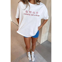 Literally Just a Bride Shirt with Cute Red Bows - Aesthetic Bachelorette Party Tee for Trendy Brides To Be - Minimalist Bridal Shower Gift