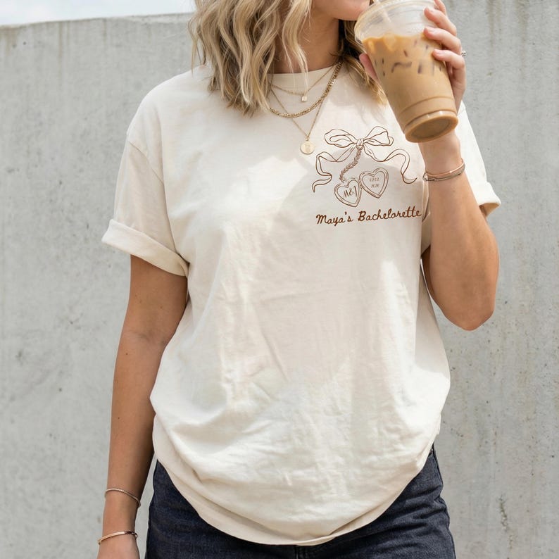 Bow Bachelorette Shirt, Coquette Bridal Party Tee, Heart Locket Bride T-Shirt, Future Mrs Shirt, Minimalist Bridesmaid Gift