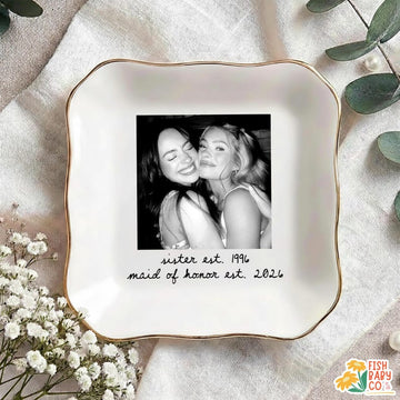 Custom Besties Photo Jewelry Dish, Maid of Honor Trinket Tray, Sister Keepsake, Bridal Gift