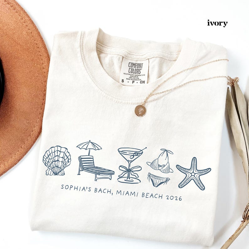 Custom Beach Bachelorette Comfort Colors Shirt, Coastal Bride Trip Tee, Bikini Shell Cocktail Party Shirt