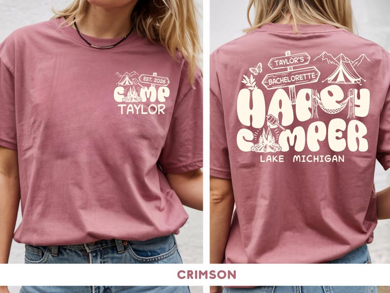Custom Bachelorette Camp Crew Bridal Shirt Comfort Colors Happy Camper Girls Trip Tee