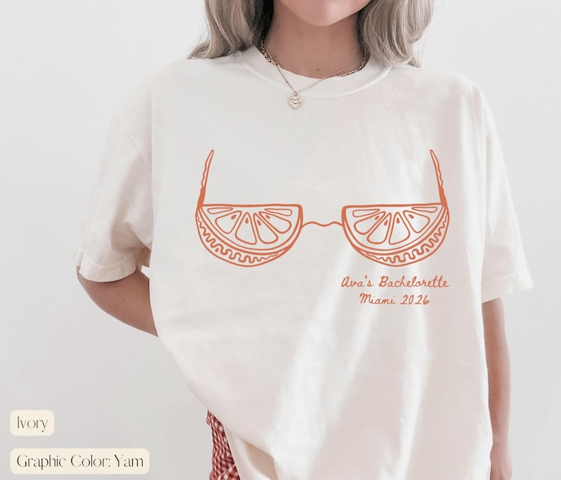 Summer Bachelorette Party Shirts, Orange Main Squeeze Bach, Fresh Off The Market Shirts, Bikini Bachelorette Shirts, Bach Party Tees